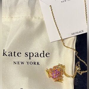 Kate Spade Gold Necklace with Frog Pendant with Pink Crystal